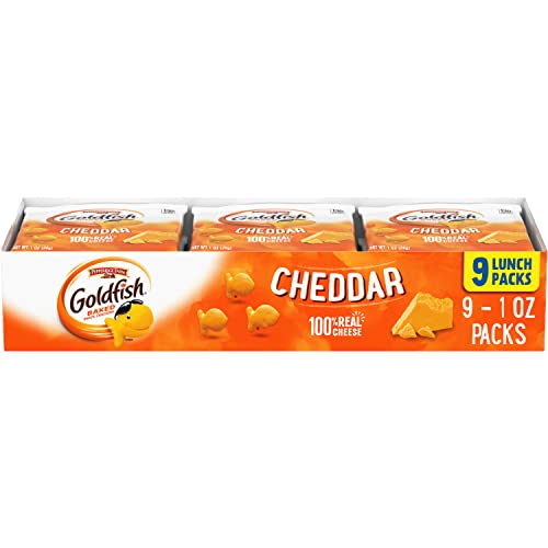 Goldfish Cheddar Cheese Crackers, Baked Snack Crackers, 1 oz On-the-Go Snack Packs, 9 Count Tray
