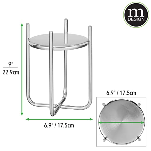 Mdesign Metal Steel Modern 9 Inch Small Plant Stand, Planter Holder, W/Modern Crisscross Design For Table, Floor; Holds Indoor/Outdoor Plants, Flower Pot - Omni Collection - 2 Pack - Chrome #TOP3