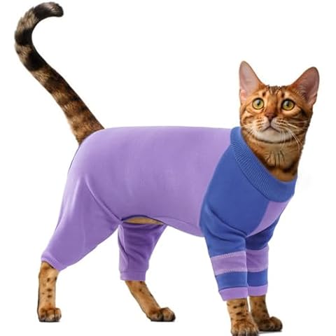 OUOBOB Sticky Hair Cat Clothes, Sphynx Hairless Cats Sweater, Prevent Lost Hair Onesie Shirts for Cats Only, Kitten Apparel Pajamas Jumpsuit, Cat Turtleneck for Sphynx Cornish Rex, Cat Recovery Suit Cover