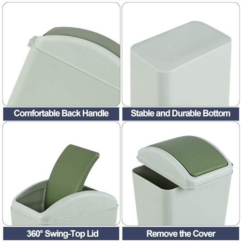 Image of 4.5 Gallon Swing Top Garbage Can, Plastic Swing Lid Dustbin, Slim Waste Bin with Swing Lid (Green)