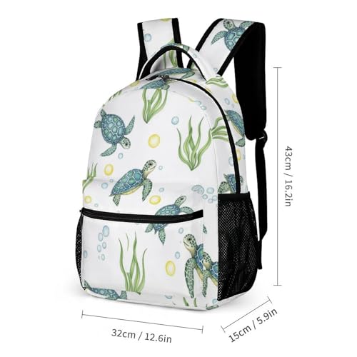Backpack with Lunch Box & Cosmetic Bag Set Watercolor Sea Turtles Bookbag Daypack Set Backpack with Lunch Bag Storage Bags2