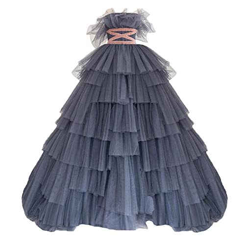 Dydsz Women's Strapless Evening Dresses for Weddings Party Gown Tiered Long Prom Dress 364 Navyblue 24