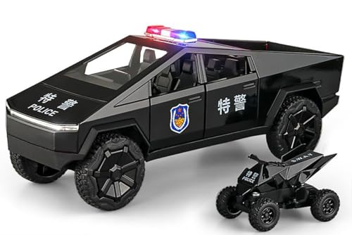 Image of Invite Enterprise Tesla Cyber Police Truck Exclusive Alloy Metal Pull Back Die-Cast Car 1:24 Scale Model With Sound Light Mini Auto Toy Metal Model Toy Car With Sound And Light[Colors As Per Stock]