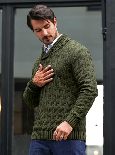 Men's Dressy Cable-Knit Sweater Buttoned Mock Neck Pullover for Fall & Winter, S-5XL3