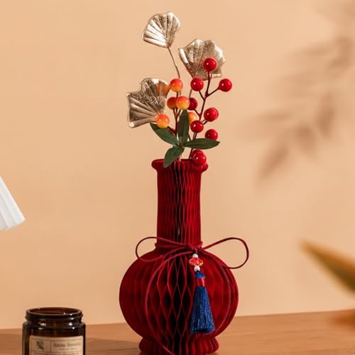 Vase en papier alvéolé rouge festif pour décoration de table de Noël et mariage