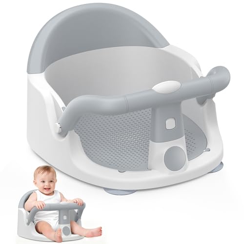 Baby Bath Seat for Babies 6 Months & Up Sitting Up, Non-Slip Baby Bath Chair with Suction Cup, Safe and Comfortable Portable Infant Bath Seat for Bathroom, Bathtub Tub, Easy to Clean (Grey)