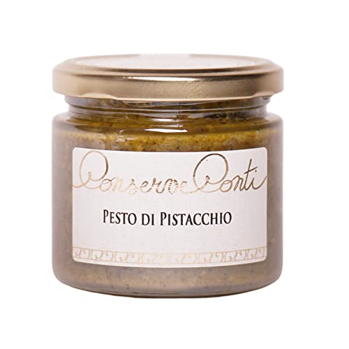 Pistachio Pesto in extra virgin olive oil - one glass Jar of 212 ml. Sicilian artisan production