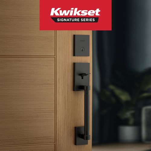 Image of Kwikset Prava Front Door Lock Handle and Deadbolt Set, Entry Door Handleset Exterior with Interior Reversible Lever, Matte Black, Pick Resistant SmartKey Rekey Deadbolt Security
