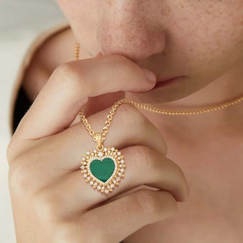 Fettero Necklaces for Women Trendy 14K Gold Plated Charm Necklace Green Malachite Heart Coin Butterfly Cross Clover Pendant Dainty Gold Necklace for Women Jewelry