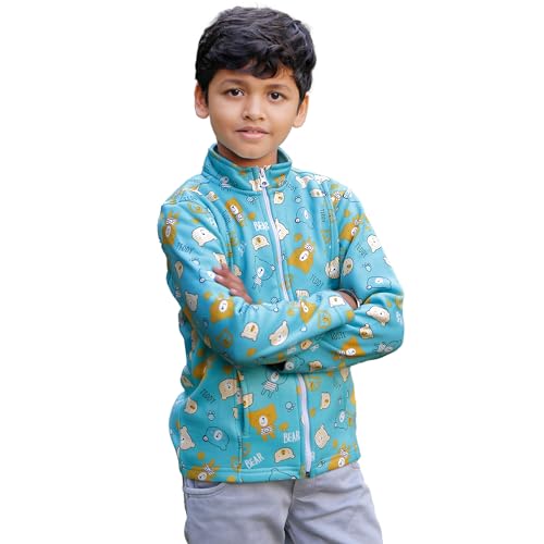 Image of Kids Fleece Jacket with Teddy Bear Print | Warm Winter Wear for Boys & Girls | Soft Full Sleeve Zip Jacket for Toddlers & Children
