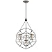 Eurofase 33701-011 Bettino Brass Wire Cage Geometric Pendant Light, 4-Light 240 Total Watts, 40"H x 24"Dia, Black