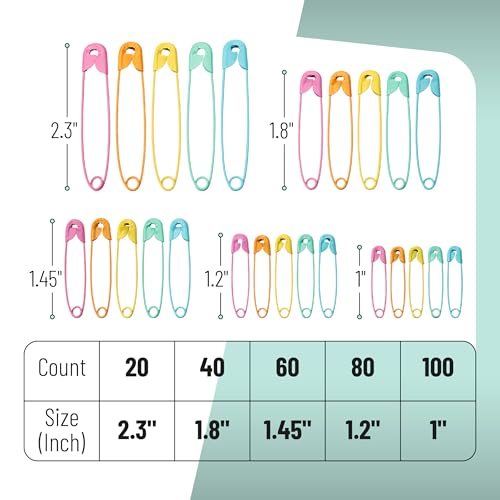 Mr. Pen- Safety Pins Assorted, 300 Pack, 5 Different Sizes, Colorful, Assorted Safety Pins for Clothes