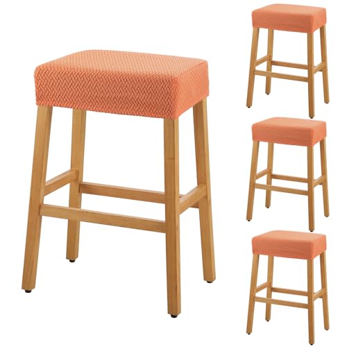 Image of YISUN Stool Covers Rectangle - 4 Pack Stretch Waterproof Saddle Seat Cover Counter Bar Stools Bar Chairs Covers Kitchen Island Chairs Cushion Protector