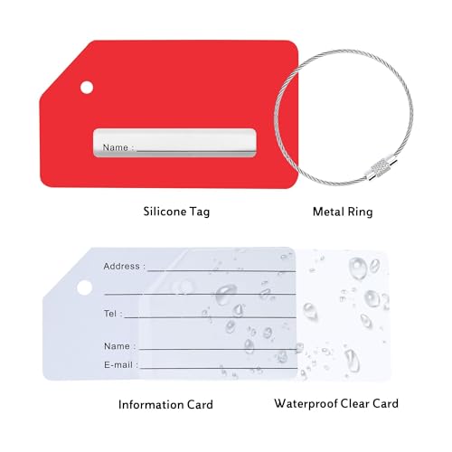 Image of Silicone Luggage Tag for Suitcases with Stainless Loop, TSA Approved, Privacy Protection Travel Essentials Bag Tags by Gostwo, Red, 3.6 inchx 2 inch x 0.25 inch