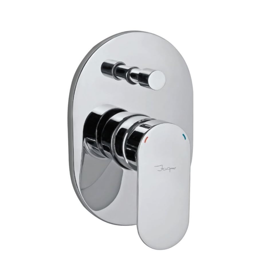 Image of Jaquar Single Lever in-Wall Diverter Kit | Concealed Body + Exposed Parts | 40mm Cartridge with Top Button | Chrome Finish | Brass | Wall Mounted Bathroom Fitting Combo