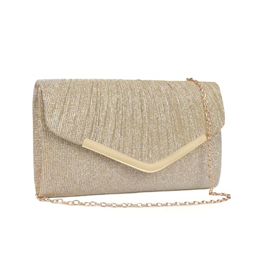 Youjaree Clutch Purses for Women Evening Envelope Bag Crossbody Shoulder Handbags for Formal Wedding Party Cocktail Prom (Gold)