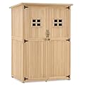 MCombo Large Wooden Outdoor Storage Shed with 2 Shelves, Oversize Garden Tool Shed with Lock, Outdoor Storage Cabinet with Floor for Patio and Yard (46.9" x 22.4" x 66") 1911 (Beige)