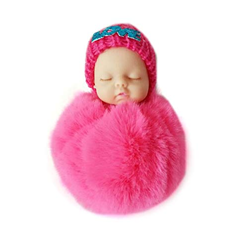 Preisvergleich Produktbild Kreative niedliche schlafende Babypuppe Schlüsselbund Kleine weiche Pelzpuppe Anhänger Autotasche Charme Flauschige Kugel Schlüsselring Spielzeug - Rose Red