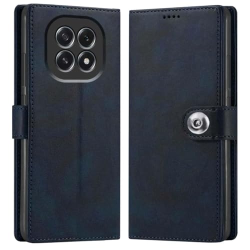 Image of Genuine Leather Inside Back TPU Wallet Button | Magnetic Stand Dual Layer Flip Cover for Compatible Model with Oppo CPH2721 / Oppo F29 5G - Navy Blue