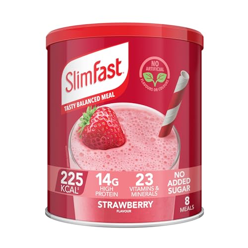 SlimFast Meal Replacement Shake for Weight Loss & Balanced Diet, Vitamins and Minerals, Low Calorie, High Protein, Strawberry Flavour, 8 servings, 292 g, Packaging May Vary