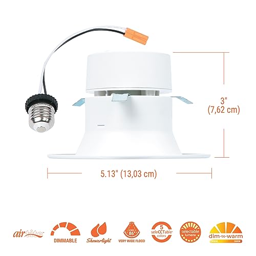 Image of HALO RL 4 inch LED Recessed Light Retrofit Selectable CCT 2700K 3000K 3500K 4000K 5000K Dimmable Dim to Warm 600 /900 Lumens Wet Location Indoor Outdoor Ceiling Downlight RL4LS9FSD2W1EWH (Pack of 4)