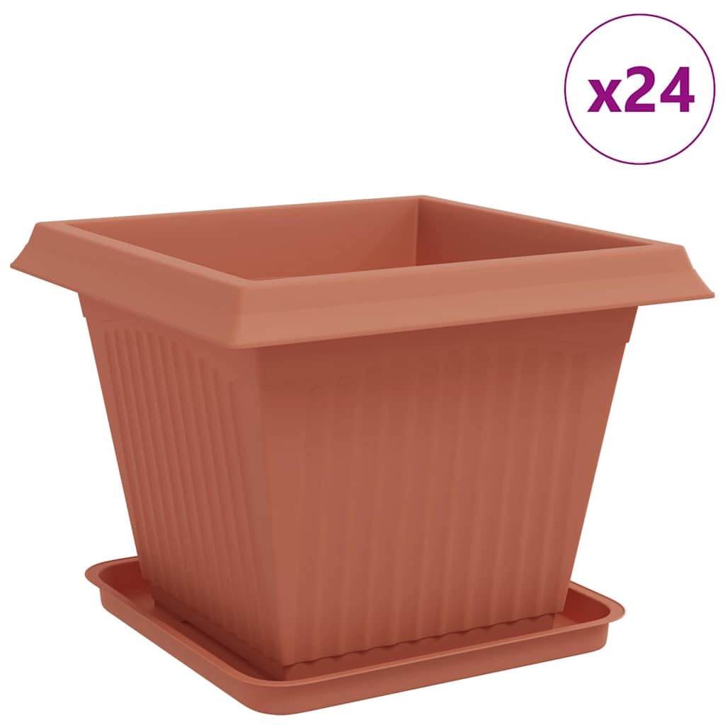 Doniczki do roślin 24 szt. Czerwony Cegła 43 x 43 x 33,5 cm Plastik | Lekki, otwór drenażowy, zwijana krawędź, łatwa do czyszczenia, do użytku wewnątrz i na zewnątrz