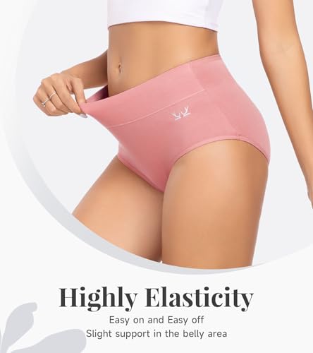 Women's Cotton Underwear High Waisted Underwear Soft Briefs Full Coverage Ladies Panties 5 Pack(Regular & Plus Size)3