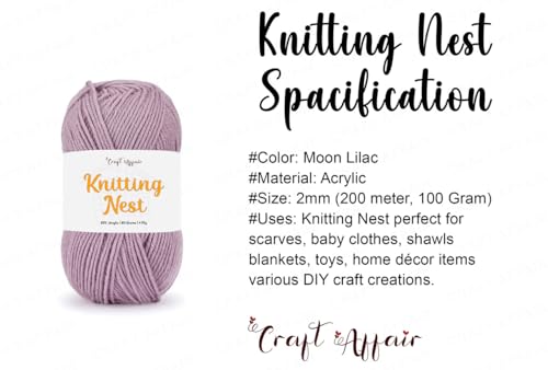Image of Craft Affair | Knitting Nest Acrylic Yarn (200 Meter, 100 Grams, 2mm) / Woolen Yarn /Acrylic Yarn for Knitting and Crocheting-Moon Lilac
