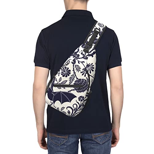 Koikvs Halloween Bat Flower Large Crossbody Backpack Sling Bag For Men Women Daypack, Sling Bag With Water Bottle Holder For Travel Shoulder Backpack Chest Bags #TOP1