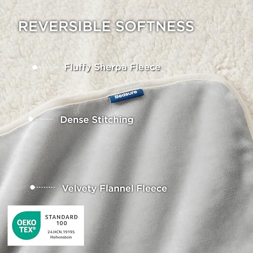 Image of Bedsure Waterproof Dog Blankets for Extra Large Dogs - XL Cat Blanket Washable for Couch Protection, Sherpa Fleece Puppy Blanket, Soft Plush Reversible Throw Furniture Protector, 50x60, Light Grey