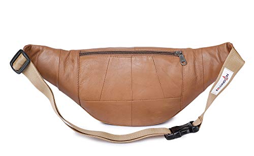 Image of K London Leather Tan Unisex Waist Bag Travel Pouch Passport Holder Fanny Bag | Travel Friendly | Durable Multiple Credit /Debit Card Slots (268 Tan)