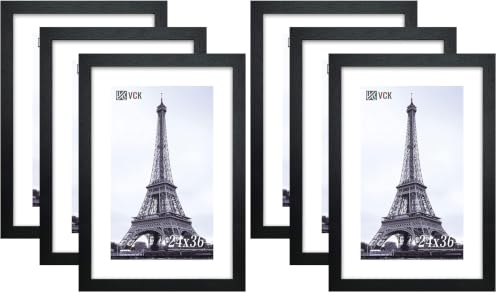 Image of VCK 24x36 Poster Frame 6 Pack - Solid Wood Black Picture Frames 24 x 36 Inches with Wall Mounting Hanging