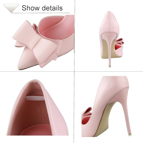 Womens Bow Heels Stiletto D'Orsay Double Bow Pumps Pointed Toe Women Dress Shoes Slip on Wedding Shoes for Bride Bridesmaid3