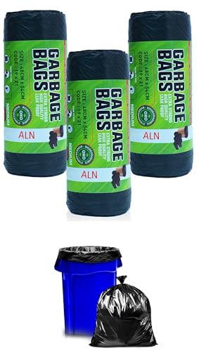 Image of ALN Premium Garbage Bags for dustbin with detachable drawstrings Medium Size 90 Count|19 x 21 inches Black, For Dry & Wet waste |30 bags /roll (Pack of 3)