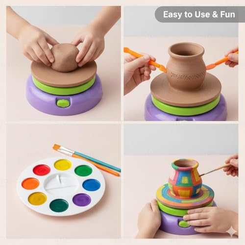 Image of MiniExplorer Pottery Wheel Kit for Kids - DIY Battery Operated Pottery Making and Painting Set with Clay, Sculpting Tools, Arts and Crafts Toy for Boys Girls Age 5+, Creative Activity Gift