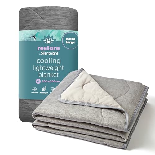 Image of Silentnight Restore Cooling Lightweight Blanket - Comfortable Breathable Cool Feeling for Night Sweats Hot Flushes Menopause - Summer Throw for Sofa & Bed Prevents Overheating Fabric, XL, Grey