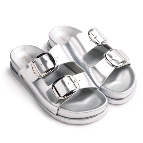Gioseppo SVEDALA   Sandalias con Acabado Metalizado y Hebillas para Mujer, Plataforma de PVC y Planta Tipo Bio con Diseño Ergonómico, Correa en T Ajustable, Color Plata, Talla 39