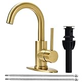 FROPO Brushed Gold Bathroom Faucets for Sink 1 Hole or 3 Holes, Single Hole Gold Bathroom Sink Faucet with Pop-Up Drain Mini Size Vanity Faucet Bar Faucet Single Handle Lavatory Faucets