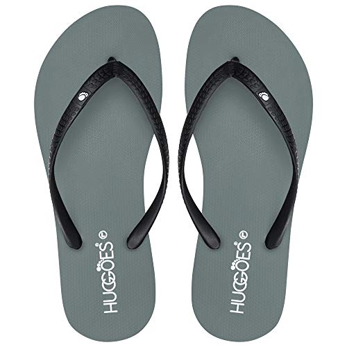 HUGGOES Chanclas De Playa De Verano De Caucho Natural Ultra Suaves Y Cómodas Mujeres|Gris Negro|4-5