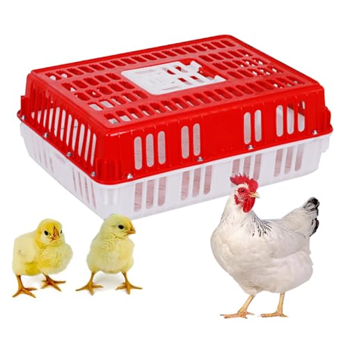 家禽キャリアクレート、プラスチック製鶏輸送クレートキャリアケージ、鶏用ケージ、クレート輸送ボックス、ハンドルデザイン、四隅補強材、最大10階まで積み重ね可能(Red)