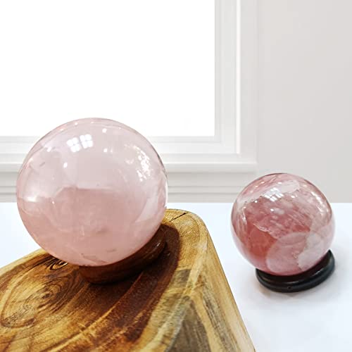 Image of Rose Quartz Crystal Sphere Ball 100-150 Gm for Spiritual Gifting & Home Decor | Gemstone Showpiece Figurine for Feng Shui, Vastu & Reiki Meditation | Natural Healing Crystal Stone for Love & Peace