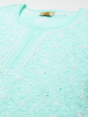 Image of Ada Women's Cotton Straight Fit Straight Hand Embroidered Lucknowi Chikankari Kurta Kurti A411165