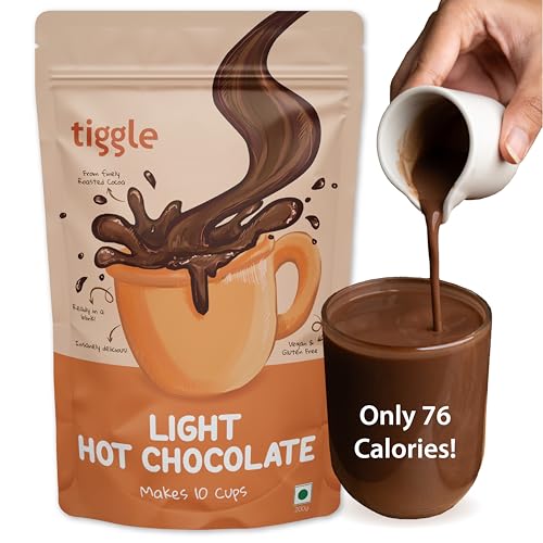 Tiggle Light Hot Chocolate Mix | 10 Cups Pack | As seen on Shark Tank India | Thick and Chocolatey | Enjoy Hot or Cold | 100% Natural & Vegan | 200 gm