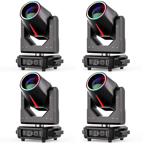 Image of 4 PCS Moving Head Beam Light 295W with Color Ring 15 Colors 14 Gobos 18+8 Facet Prisms /Wash /Beam /Frost /Rainbow Stage Effect 4 Angle 16 /22CH DMX512 Sound Activated for Concert Theater Club Christmas