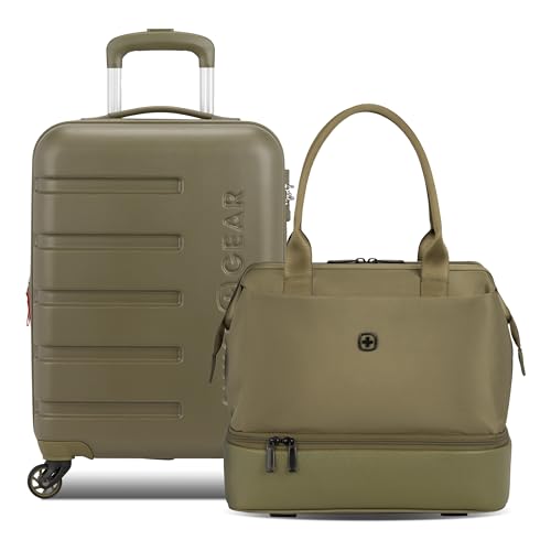 Image of SWISSGEAR Signature Hardside Expandable Carry-On Spinner & Mini Weekender Tote Set, ABS Construction, TSA-Friendly Lock, Olive Branch, 2-Piece Set (19-Inch /Mini Weekender Tote)