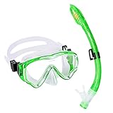 UPhitnis Schnorchelset Kinder - Taucherbrille Anti-Fog und Trocken Schnorchel - Anti-Leck Tauchmaske Dry Schnorchel - Schnorcheln Set für Jungen Mädchen - Grün