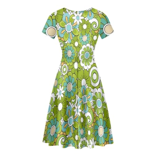 Image of POLERO Sunflower Dress for Women Floral Summer Dresses Short Sleeve Casual Sundresses Midi Dresses