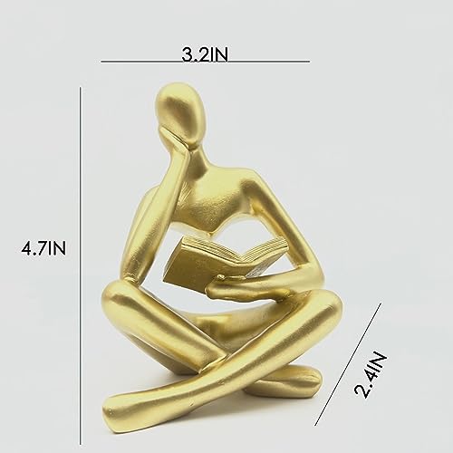 ホームインテリア ゴールド 読書思想家 像 モダンな置物 抽象的な美的彫刻 思想家 樹脂像セット ホームデコレーション リビングルーム オフィス 本棚 棚 テーブル(A-ゴールド)