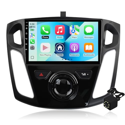 4 Core 64G Android 14 Double Din Car Stereo for Ford Focus 2012-2018 with 9 Inch Touchscreen Radio Built-in Wireless Carplay/Android Auto/GPS/Bluetooth/FM/AUX-in/Steering Wheel Controls/Backup Camera