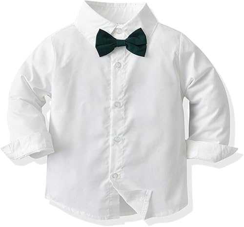 Miniatura 4 de Conjunto de ropa de caballero de manga larga con corbatín y pantalones con tirantes para bebés y niños pequeños